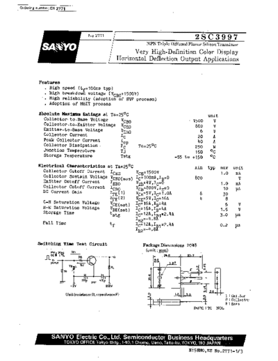 Sanyo 2sc3997  . Electronic Components Datasheets Active components Transistors Sanyo 2sc3997.pdf