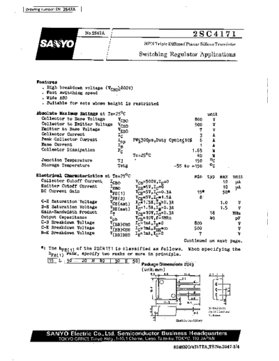 Sanyo 2sc4171  . Electronic Components Datasheets Active components Transistors Sanyo 2sc4171.pdf