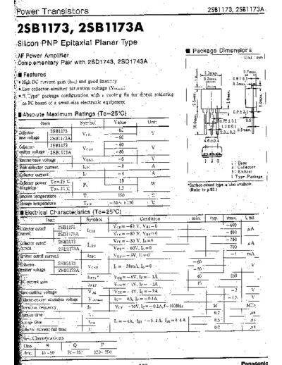 Panasonic 2sb1173  . Electronic Components Datasheets Active components Transistors Panasonic 2sb1173.pdf