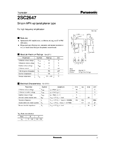 Panasonic 2sc2647  . Electronic Components Datasheets Active components Transistors Panasonic 2sc2647.pdf