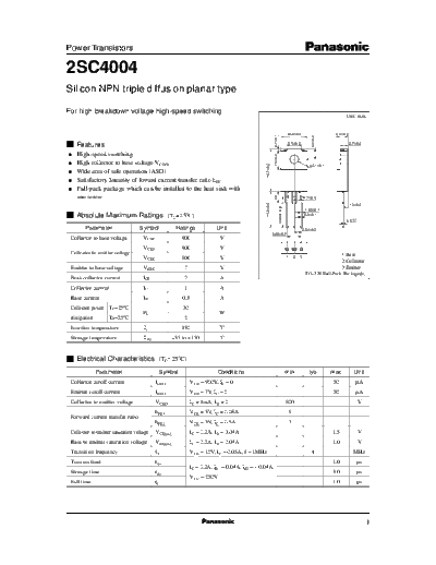 Panasonic 2sc4004  . Electronic Components Datasheets Active components Transistors Panasonic 2sc4004.pdf