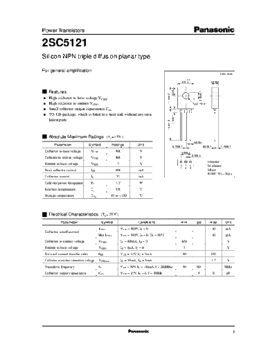 Panasonic 2sc5121  . Electronic Components Datasheets Active components Transistors Panasonic 2sc5121.pdf