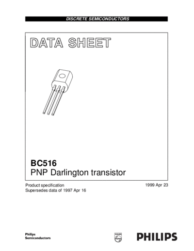 Philips bc516 3  . Electronic Components Datasheets Active components Transistors Philips bc516_3.pdf