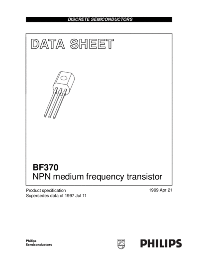Philips bf370 3  . Electronic Components Datasheets Active components Transistors Philips bf370_3.pdf