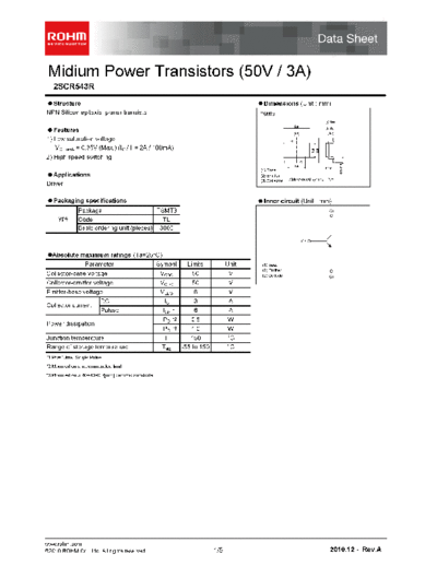 Rohm 2scr543r  . Electronic Components Datasheets Active components Transistors Rohm 2scr543r.pdf