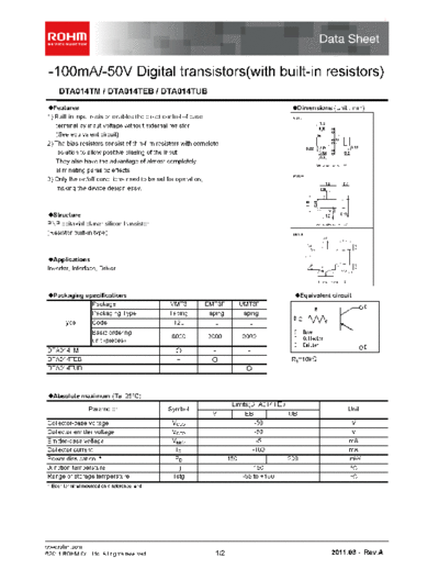 Rohm dta014t  . Electronic Components Datasheets Active components Transistors Rohm dta014t.pdf