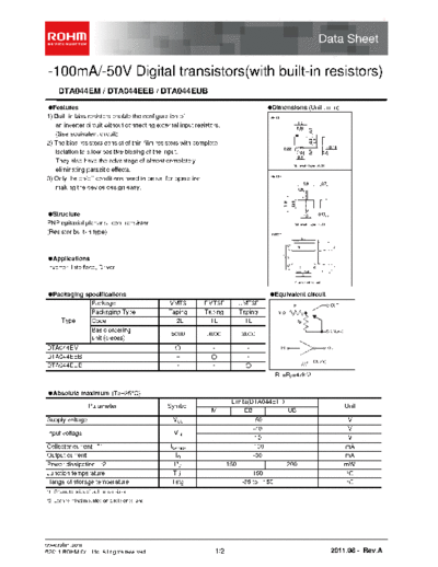 Rohm dta044e  . Electronic Components Datasheets Active components Transistors Rohm dta044e.pdf