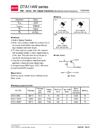 Rohm dta114we  . Electronic Components Datasheets Active components Transistors Rohm dta114we.pdf