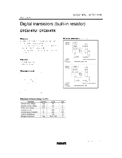 Rohm dtc614t  . Electronic Components Datasheets Active components Transistors Rohm dtc614t.pdf