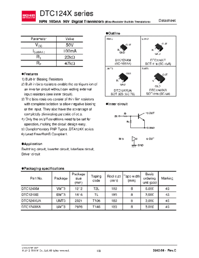 Rohm dtc124xe  . Electronic Components Datasheets Active components Transistors Rohm dtc124xe.pdf