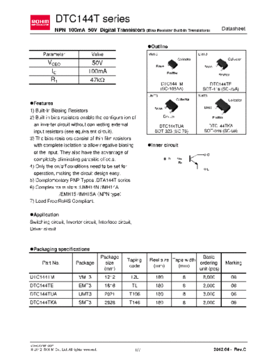 Rohm dtc144te  . Electronic Components Datasheets Active components Transistors Rohm dtc144te.pdf