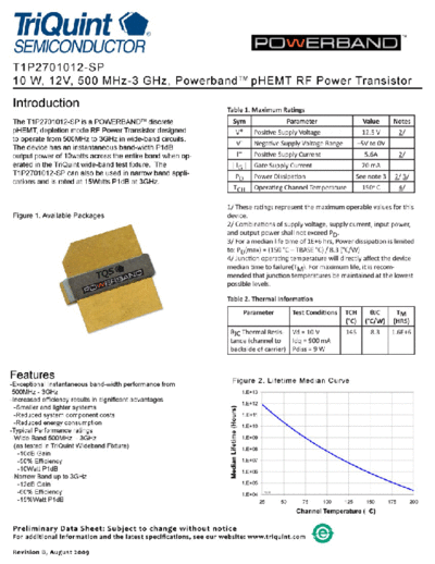 Triquint t1p2701012-sp  . Electronic Components Datasheets Active components Transistors Triquint t1p2701012-sp.pdf