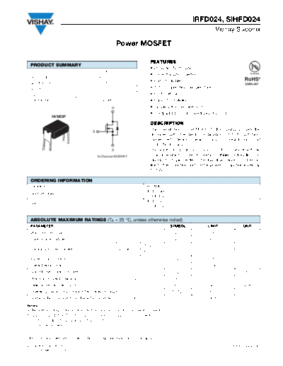 Vishay irfd024 sihfd024  . Electronic Components Datasheets Active components Transistors Vishay irfd024_sihfd024.pdf