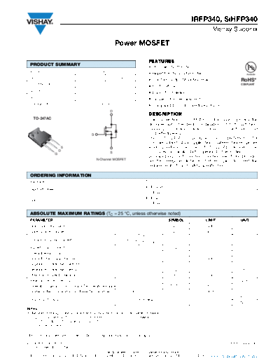 Vishay irfp340 sihfp340  . Electronic Components Datasheets Active components Transistors Vishay irfp340_sihfp340.pdf