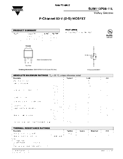 Vishay sum110p08  . Electronic Components Datasheets Active components Transistors Vishay sum110p08.pdf