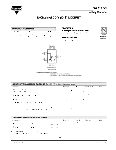 Vishay si2316ds  . Electronic Components Datasheets Active components Transistors Vishay si2316ds.pdf