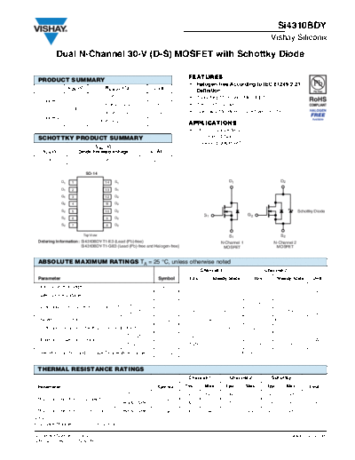 Vishay si4310bd  . Electronic Components Datasheets Active components Transistors Vishay si4310bd.pdf
