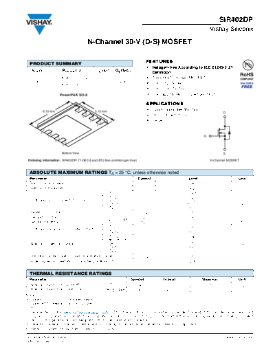Vishay sir402dp  . Electronic Components Datasheets Active components Transistors Vishay sir402dp.pdf