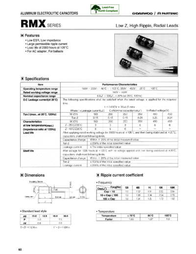Daewoo-Parstnic Daewoo-Partsnic [radial thru-hole] RMX Series  . Electronic Components Datasheets Passive components capacitors Daewoo-Parstnic Daewoo-Partsnic [radial thru-hole] RMX Series.pdf
