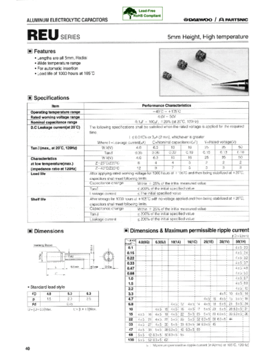 Daewoo-Parstnic Daewoo-Partsnic [radial thru-hole] REU SERIES  . Electronic Components Datasheets Passive components capacitors Daewoo-Parstnic Daewoo-Partsnic [radial thru-hole] REU SERIES.pdf