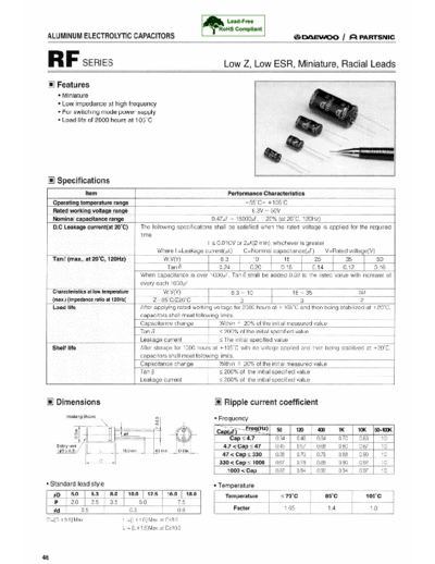 Daewoo-Parstnic Daewoo-Partsnic [radial thru-hole] RF SERIES  . Electronic Components Datasheets Passive components capacitors Daewoo-Parstnic Daewoo-Partsnic [radial thru-hole] RF SERIES.pdf