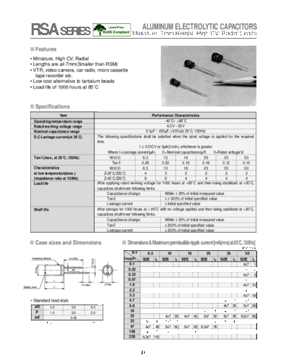 Daewoo-Parstnic Daewoo-Partsnic [radial thru-hole] RSA Series  . Electronic Components Datasheets Passive components capacitors Daewoo-Parstnic Daewoo-Partsnic [radial thru-hole] RSA Series.pdf