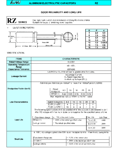 FuhYin [radial thru-hole] RZ series  . Electronic Components Datasheets Passive components capacitors FuhYin FuhYin [radial thru-hole] RZ series.pdf