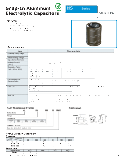 Meritek [snap-in] MHS Series  . Electronic Components Datasheets Passive components capacitors Meritek Meritek [snap-in] MHS Series.pdf