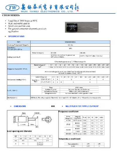 TW [Wuxi Taiwei] TW [radial thru-hole] CD110 Series  . Electronic Components Datasheets Passive components capacitors TW [Wuxi Taiwei] TW [radial thru-hole] CD110 Series.pdf