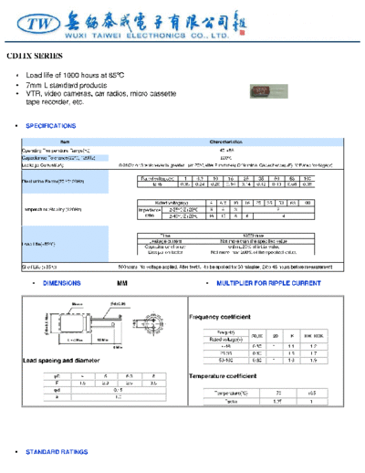 TW [Wuxi Taiwei] TW [radial thru-hole] CD11X Series  . Electronic Components Datasheets Passive components capacitors TW [Wuxi Taiwei] TW [radial thru-hole] CD11X Series.pdf