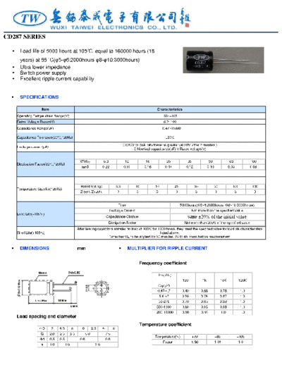 TW [Wuxi Taiwei] TW [radial thru-hole] CD287 Series  . Electronic Components Datasheets Passive components capacitors TW [Wuxi Taiwei] TW [radial thru-hole] CD287 Series.pdf