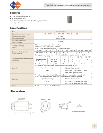 Topmay [snap-in] TMCE17-SN Series  . Electronic Components Datasheets Passive components capacitors Topmay Topmay [snap-in] TMCE17-SN Series.pdf