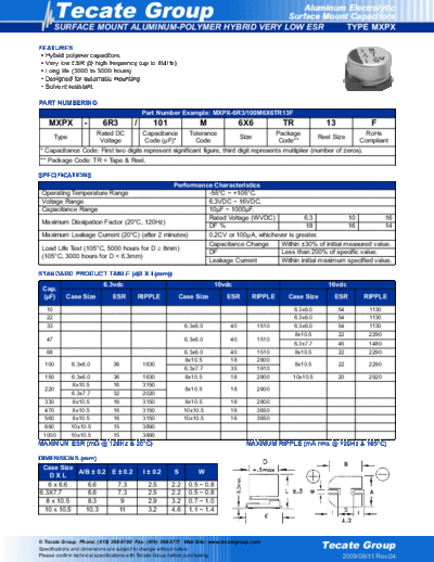Tecate [smd] MXPX Series  . Electronic Components Datasheets Passive components capacitors Tecate Tecate [smd] MXPX Series.pdf