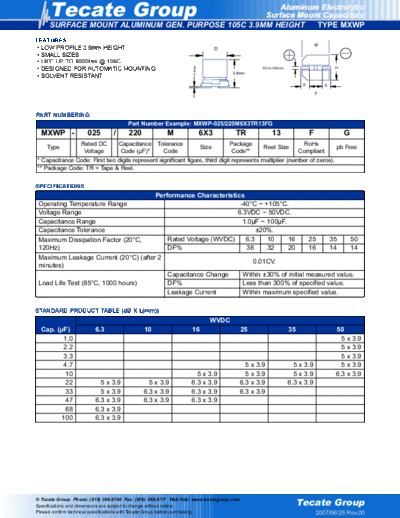 Tecate [smd] MXWP Series  . Electronic Components Datasheets Passive components capacitors Tecate Tecate [smd] MXWP Series.pdf