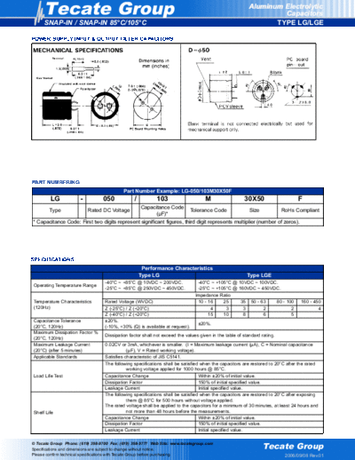 Tecate [snap-in] LG Series  . Electronic Components Datasheets Passive components capacitors Tecate Tecate [snap-in] LG Series.pdf