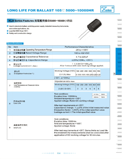 Zonkas [radial thru-hole] KLB Series  . Electronic Components Datasheets Passive components capacitors Zonkas Zonkas [radial thru-hole] KLB Series.pdf