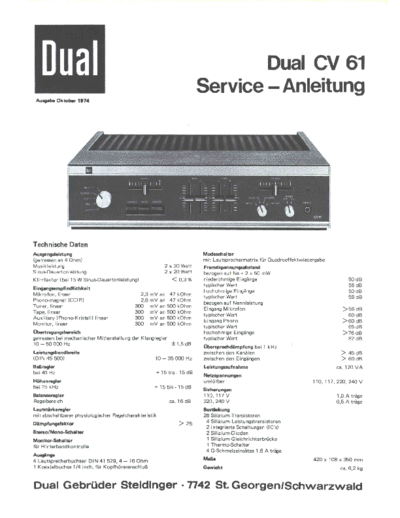 DUAL hfe dual cv 61 service de  . Rare and Ancient Equipment DUAL Audio CV 61 hfe_dual_cv_61_service_de.pdf
