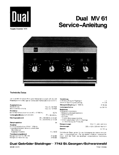 DUAL hfe dual mv 61 service de  . Rare and Ancient Equipment DUAL Audio MV 61 hfe_dual_mv_61_service_de.pdf