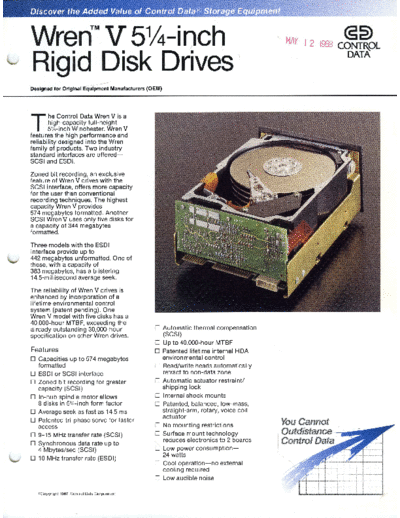 cdc Wren V Brochure Jan88  . Rare and Ancient Equipment cdc discs brochures CDC_Wren_V_Brochure_Jan88.pdf