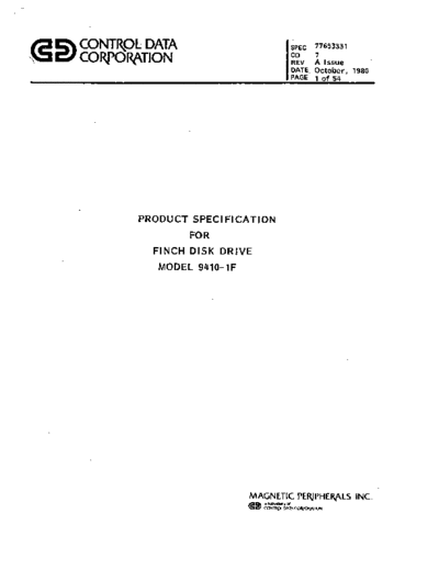 cdc 7765331A 9410-1F Finch Product Specification Oct80  . Rare and Ancient Equipment cdc discs finch 7765331A_9410-1F_Finch_Product_Specification_Oct80.pdf