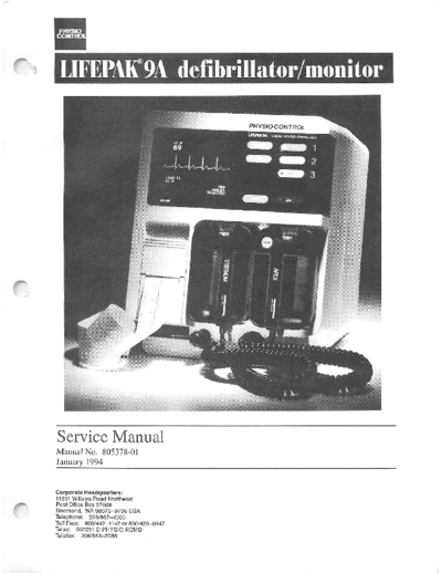 . Various Physio Control Lifepak 9A Defibrillator - Service manual  . Various Defibrillators and AEDs Physio Control Lifepak 9A Defibrillator - Service manual.pdf