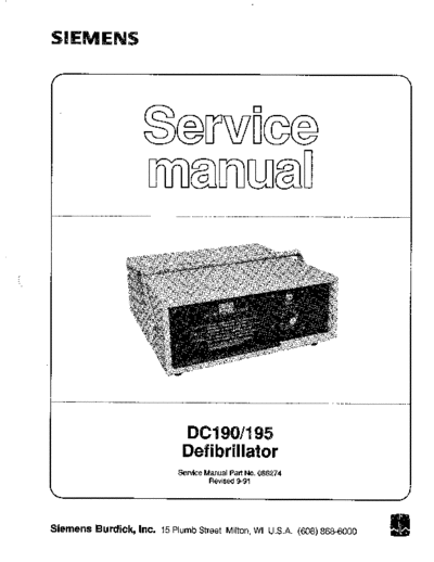 . Various Siemens Burdick DC190 Defibrillator - Service manual  . Various Defibrillators and AEDs Siemens Burdick DC190 Defibrillator - Service manual.pdf