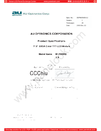 . Various Panel AUO M170EN05 V8 0 [DS]  . Various LCD Panels Panel_AUO_M170EN05_V8_0_[DS].pdf