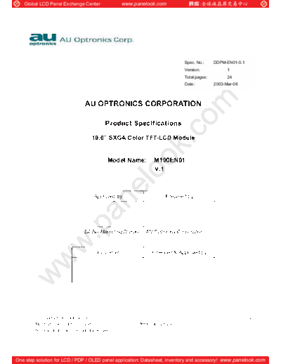 . Various Panel AUO M190EN01 V1 0 [DS]  . Various LCD Panels Panel_AUO_M190EN01_V1_0_[DS].pdf