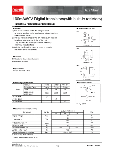 Rohm dtc014e  . Electronic Components Datasheets Active components Transistors Rohm dtc014e.pdf