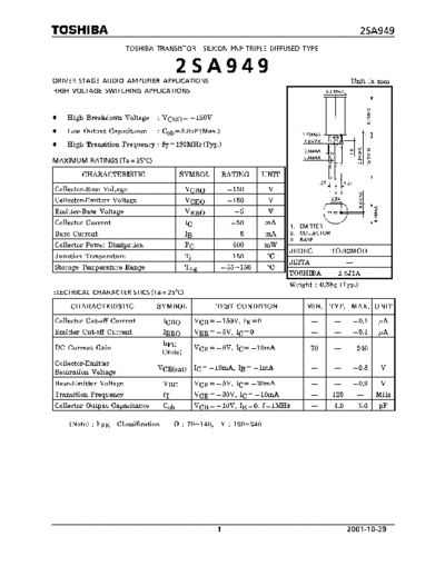 Toshiba 2sa949  . Electronic Components Datasheets Active components Transistors Toshiba 2sa949.pdf