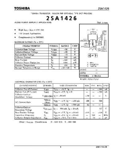 Toshiba 2sa1426  . Electronic Components Datasheets Active components Transistors Toshiba 2sa1426.pdf