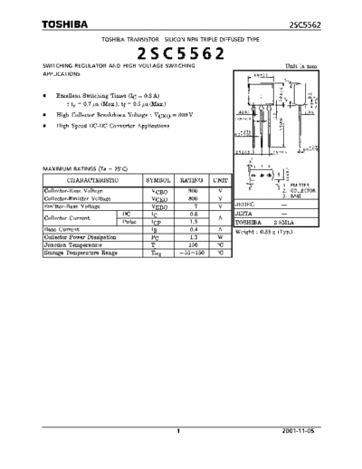 Toshiba 2sc5562  . Electronic Components Datasheets Active components Transistors Toshiba 2sc5562.pdf
