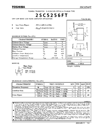 Toshiba 2sc5256ft  . Electronic Components Datasheets Active components Transistors Toshiba 2sc5256ft.pdf