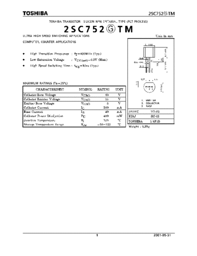 Toshiba 2sc752  . Electronic Components Datasheets Active components Transistors Toshiba 2sc752.pdf